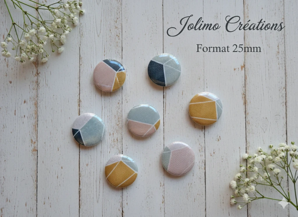 Badge épingle en tissu upcyclé - Collection Géométrie Douce Scandinave (Géométrique - 25mm)